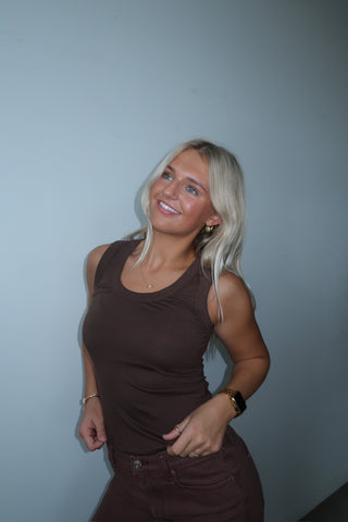Chocolate U Neck Jersey Tank Top