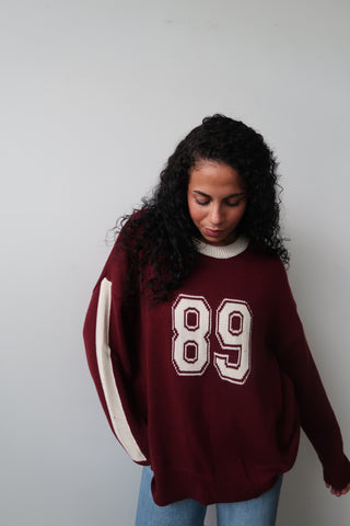 Burgundy Round Neck “89” Jersey Sweater