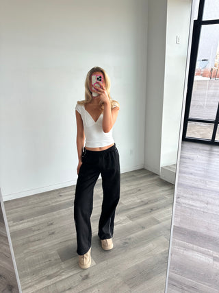 Black Staple Low Rise Side Stripe Wide Leg Sweatpants