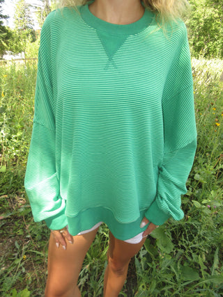 Green Striped Round Neck Sweater