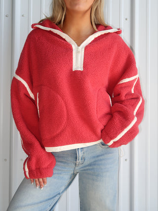 Red Quarter Zip Sherpa With Cream Trim