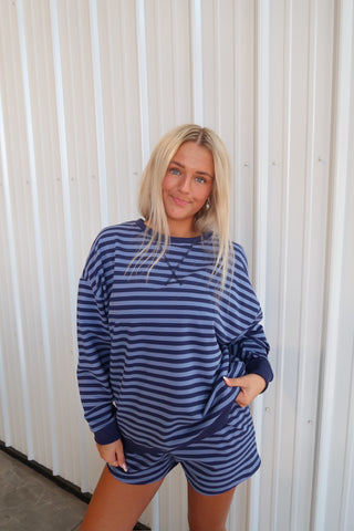 Oversized Navy Striped Long Sleeve