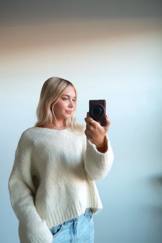 Ivory V Neck Knit Sweater