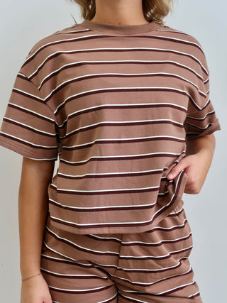 Brown/Espresso Striped Short Sleeve Top