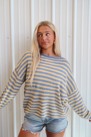 Blue And Yellow Striped Lightweight Sweater