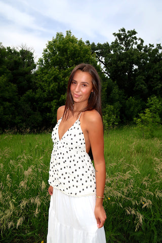 Black and White Polka Dot Ruffle Halter Top