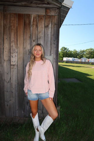 Oversized Pink Striped Basic Top