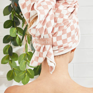 Kitsch Extra Large Quick-Dry Hair Towel Wrap - Terracotta Checker