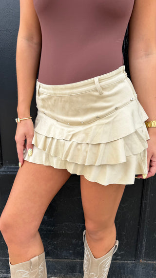 Tan Tiered Skirt w/ Silver Detail