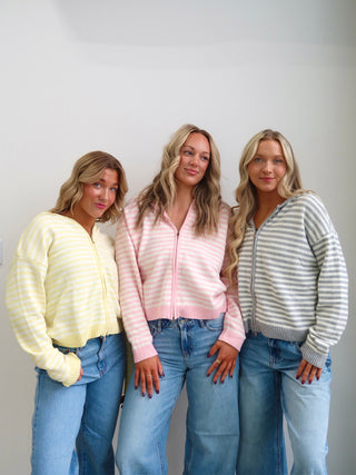 Sunday Zip Stripe Sweater - Yellow & White