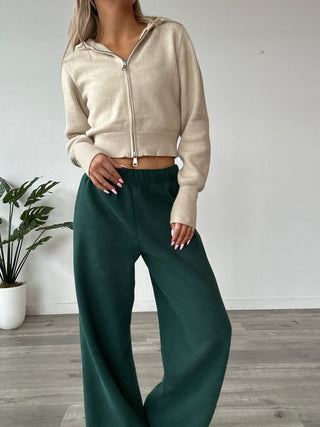 Long Dark Green Staple Wide Leg Sweatpants