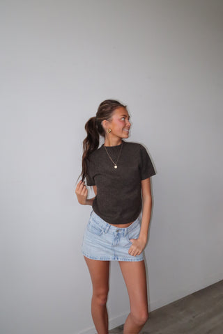 Short Sleeve Brown Sweater