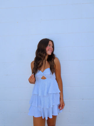 Blue/White Stripe Strapless Dress With Open Back