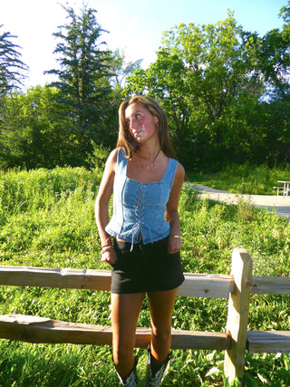 Lace Up Denim Corset Top