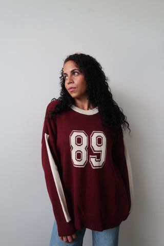 Burgundy Round Neck “89” Jersey Sweater