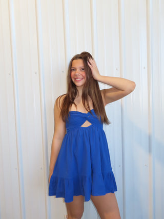 Royal Blue Strapless Dress With Open Back