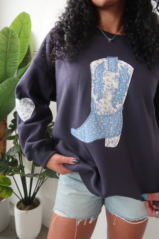 Cowboy Boots Patchwork Crewneck