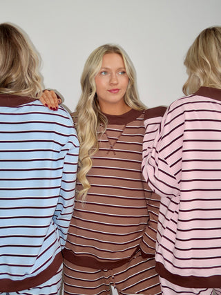 Blue/Brown Striped Mockneck