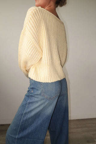 Light Yellow Boat Neck Chunky Knit Sweater
