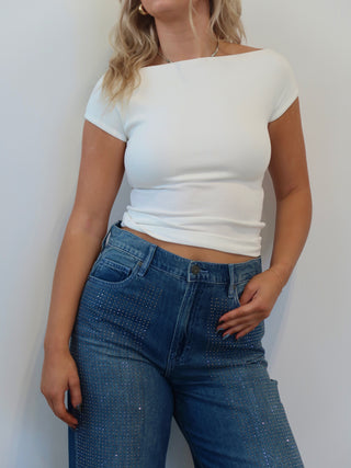 White Boat Neck Top