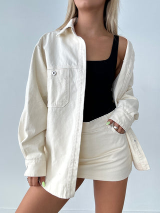 Cream Demin Oversized Shacket