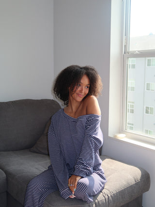 Navy and White Striped Top
