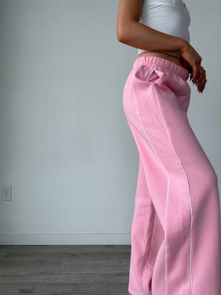 Pink Staple Low Rise Side Stripe Wide Leg Sweatpants