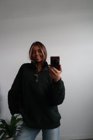 Dark Green Quilted Snap Pullover