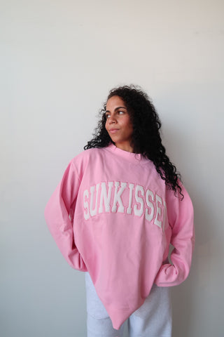 Lottie Pink Varsity Sunkissed Embroidered Mockneck Sweatshirt
