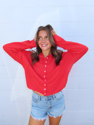 Red Button Down Cardigan