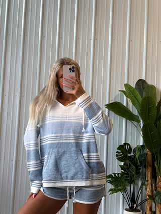 Bay Blue Stripe Printed Texture Ombré Baja Hoodie