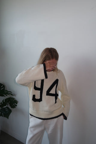 Knit “94” Cream & Black Jersey Sweater