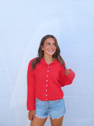 Red Button Down Cardigan