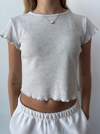Heather White Mini Waffle Short Sleeve Top