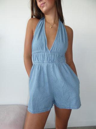 Denim Halter Romper