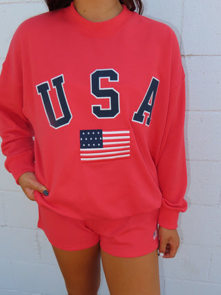 “USA” Long Sleeve Crewneck Oversized Sweatshirt