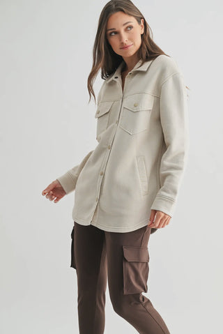 Snap On Shacket With Pockets - Beige