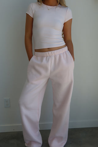 Pale Pink Staple Long Wide Leg Sweatpants
