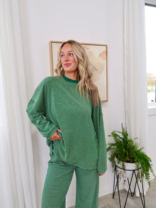 Green & Pale Yellow Striped Long Sleeve