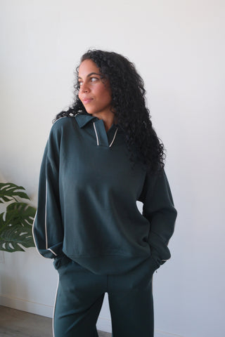 Modal Dark Green Side Stripe Crewneck