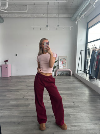 Long Maroon Staple Wide Leg Sweatpants