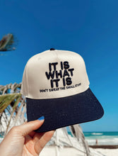 Load image into Gallery viewer, “It Is What It Is” Navy Trucker Hat
