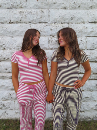 Charcoal Striped Knit Drawstring Pants