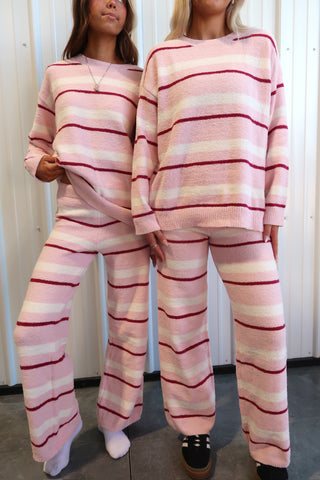 Ultra Soft Knit Pink Striped Wide Leg Pants