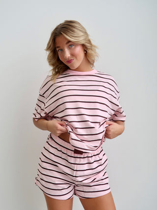 Pink/Brown Striped Short Sleeve