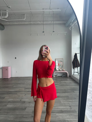 Red Mesh Cover-Up Skort With Tie