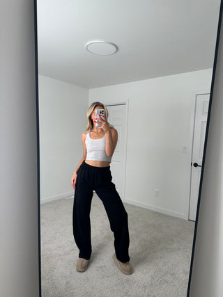 Long Black Staple Wide Leg Sweatpants