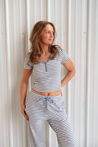 Blue & White Striped Henley T-Shirt