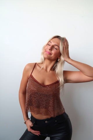 Brown Rhinestone Tank Top