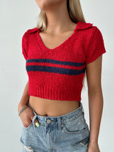 Load image into Gallery viewer, Cropped Red Sweater With Navy Strip
